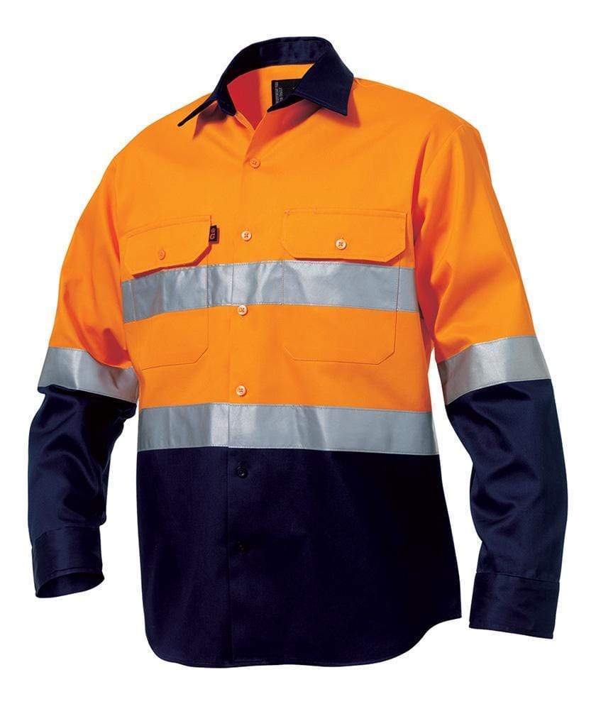 KingGee Work Wear Orange/Navy / S KingGee Hi-Vis Reflective Spliced Drill Shirt L/S K54315